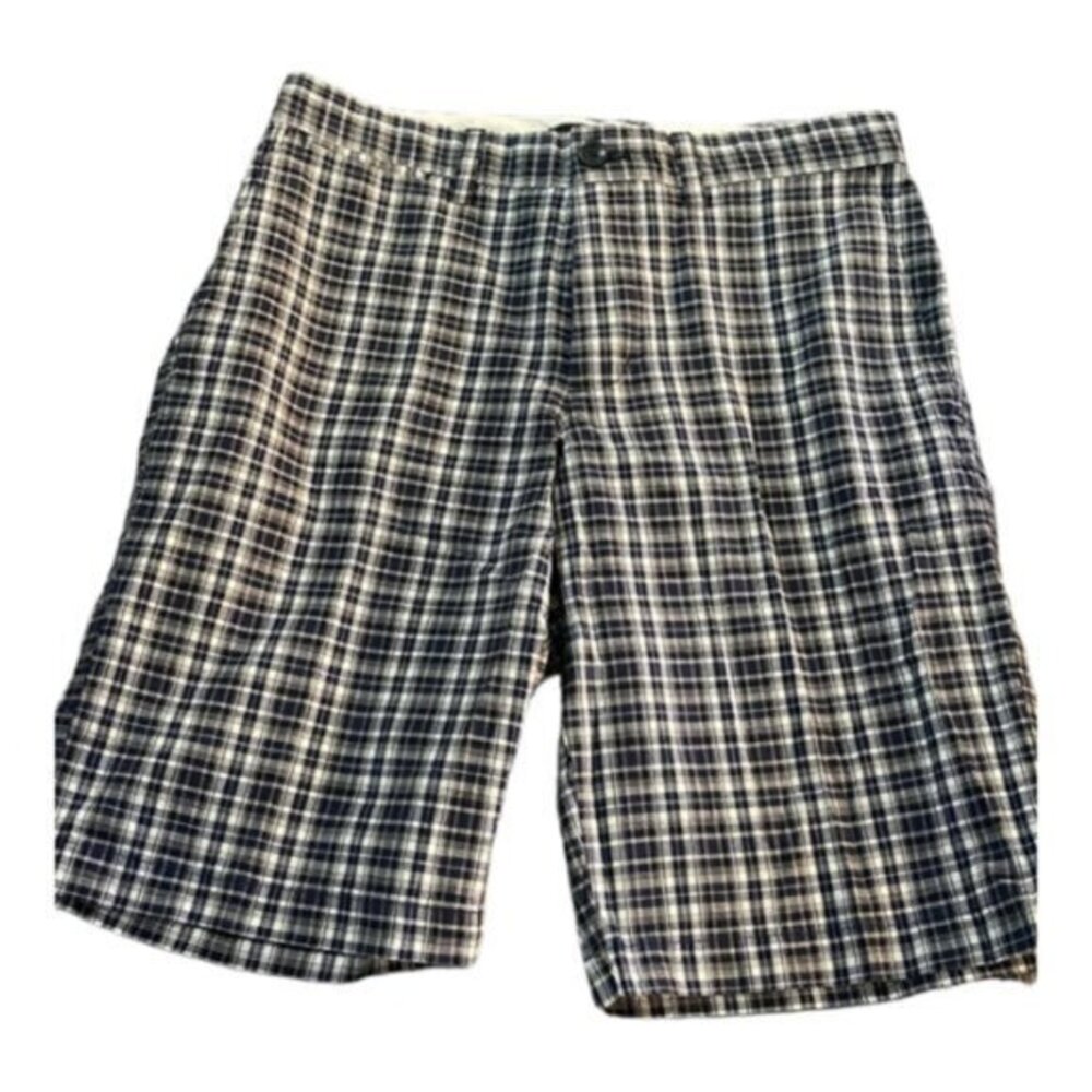Men's BR Banana Republic Plaid Navy Blue White Bermuda Shorts Size 30 EUC #0173